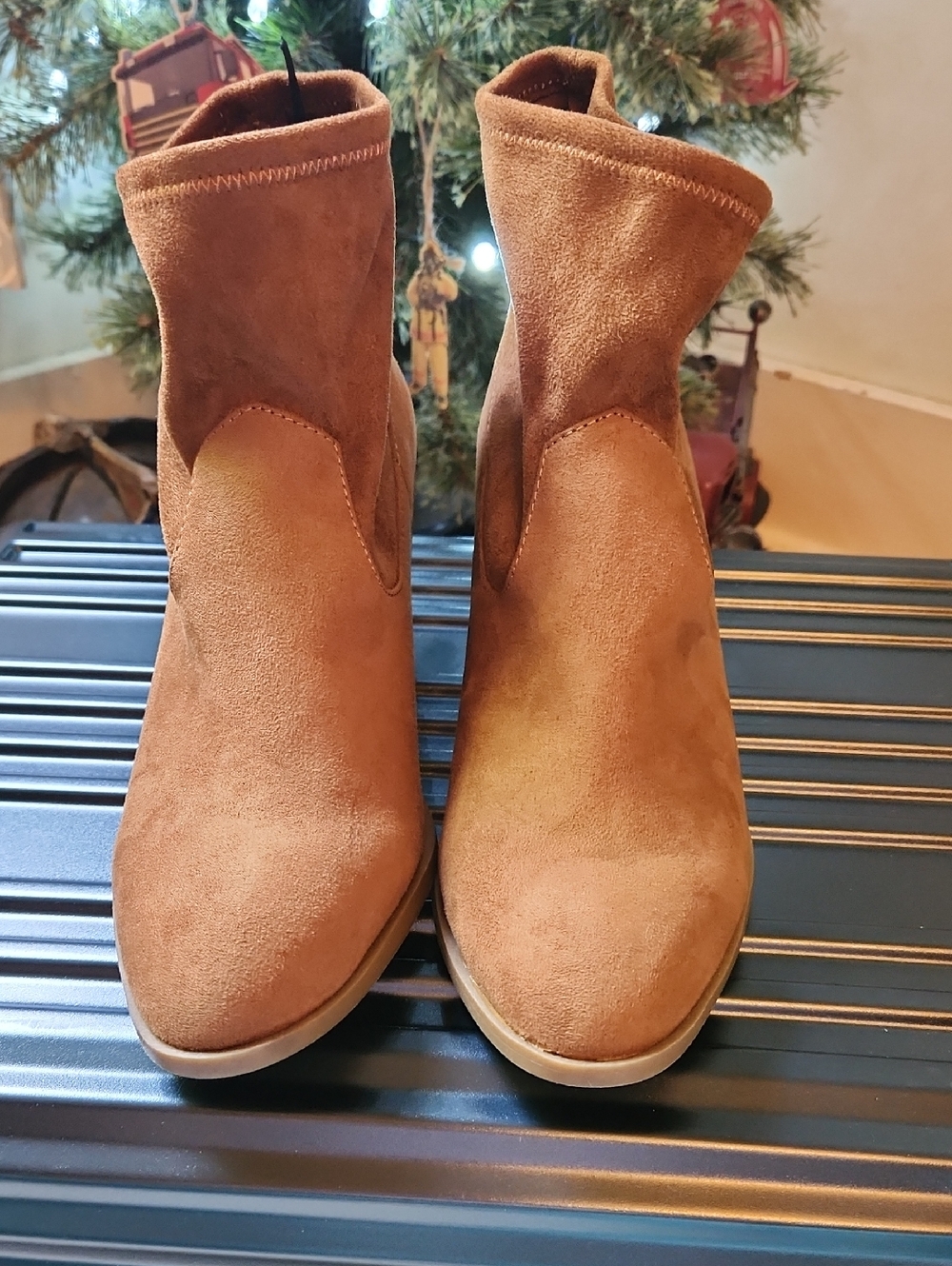 a.n.a Suede Ankle Booties in Cognac Brown